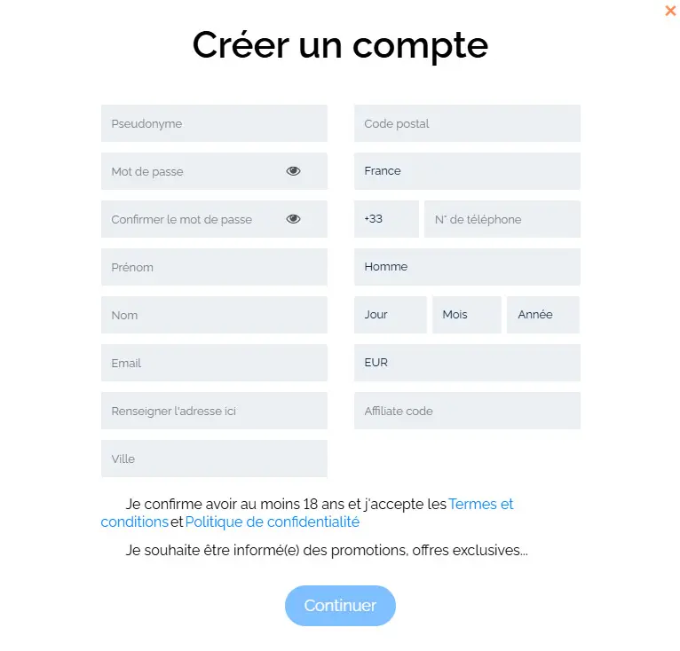 Processus d'inscription Spin Away Casino